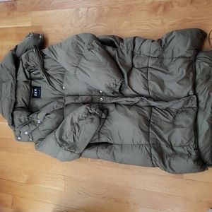 Zara long line padded coat olive green women's L